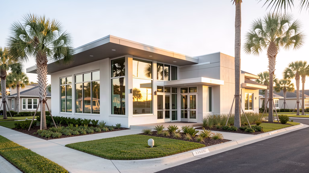 Modern community association clubhouse in Bay County Florida for budget ratification meetings