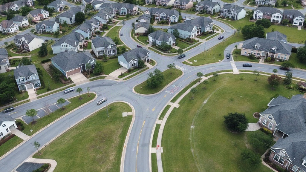 Aerial view of a Bay County neighborhood showing fire hydrant placement relative to parking and buildings