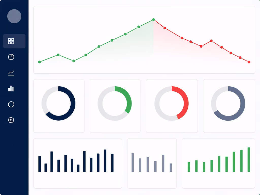 Insurance claims history dashboard UI showing trend lines and data visualization