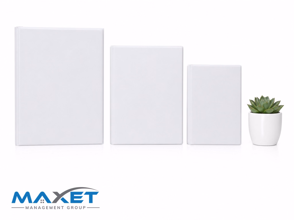 Three blank sealed white folders with a green succulent plant on a bright white studio surface representing organized governing document review