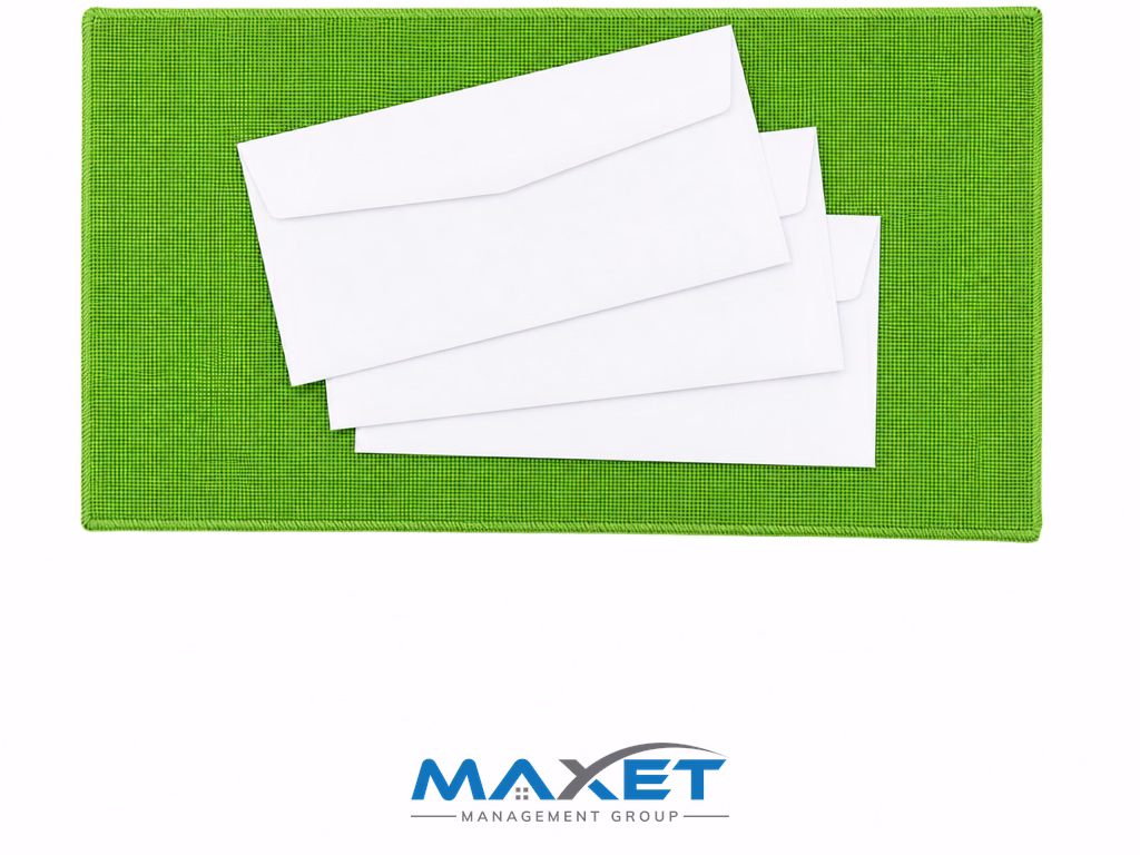 Blank envelopes and folders on a white surface representing documentation and insurance notification