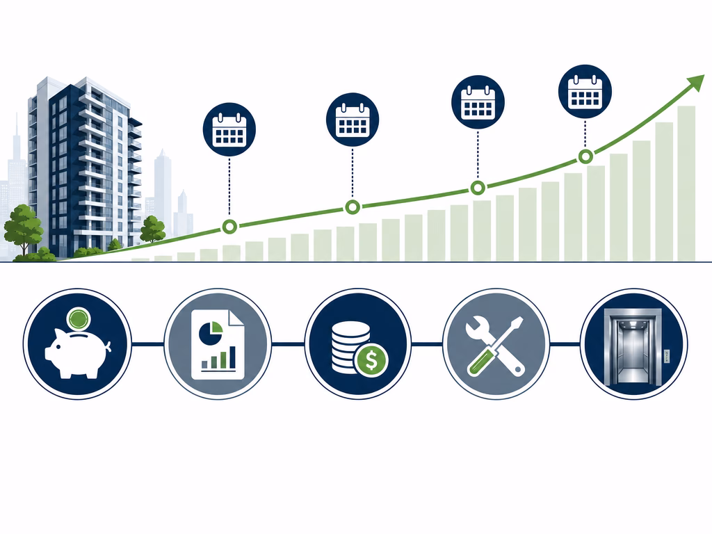 Financial reserve planning timeline for condominium elevator replacement