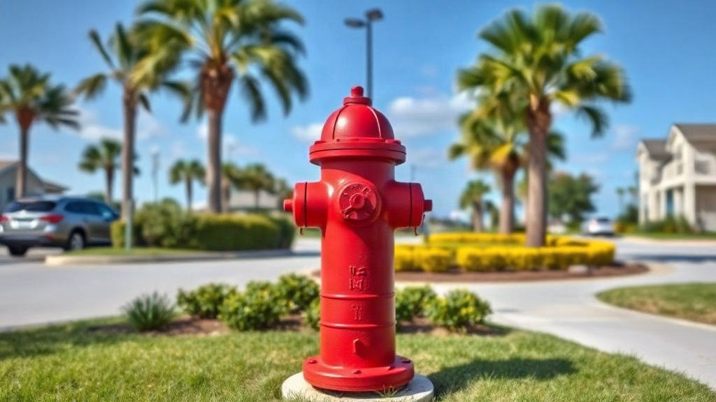 Red fire hydrant with clear access in a Northwest Florida coastal community