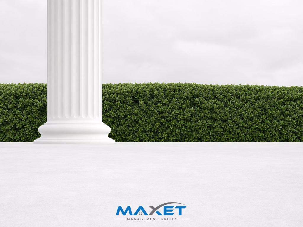 Planned community entrance in Northwest Florida with clean white architectural column and green landscaping