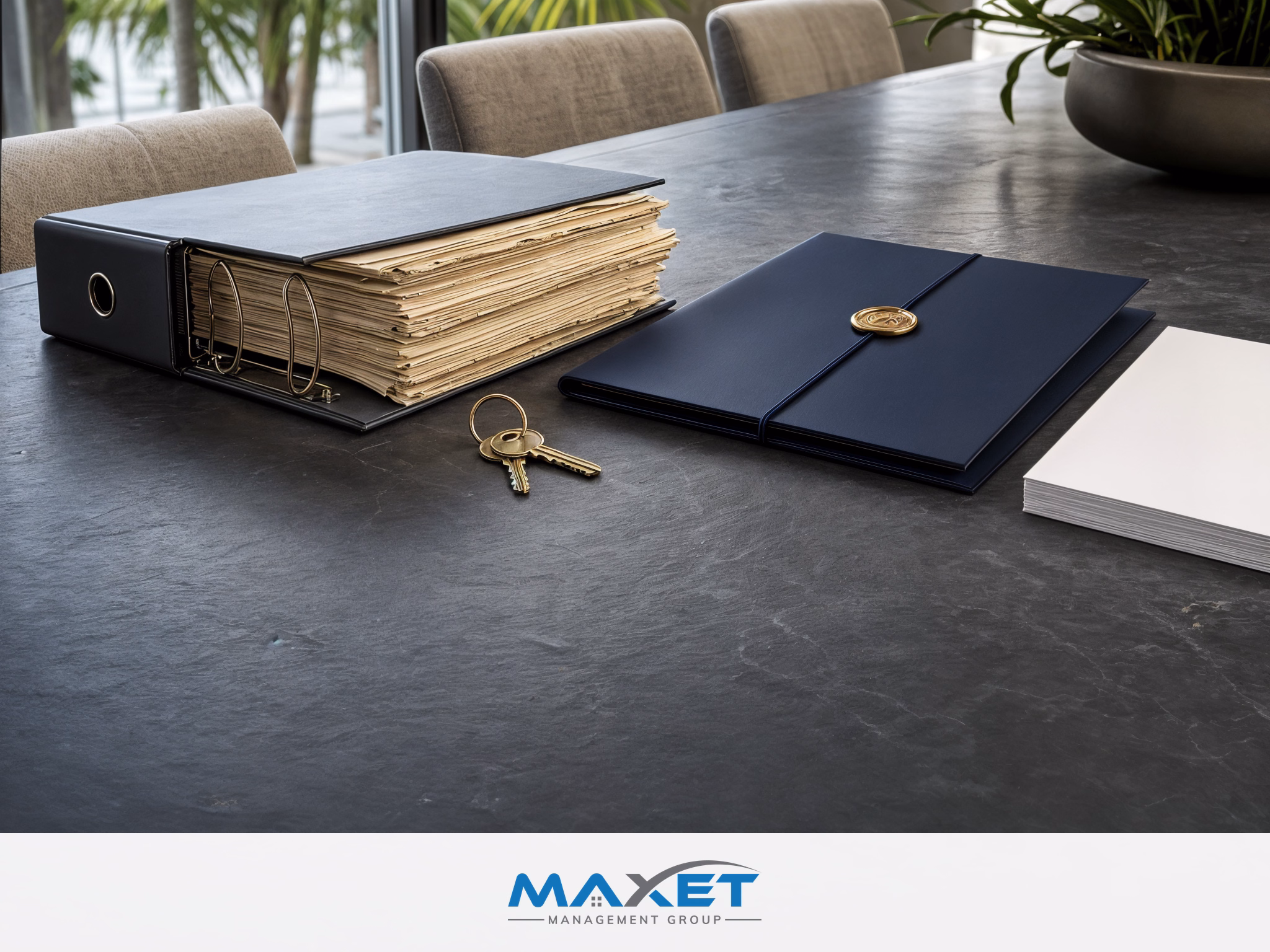 Thick binder of legacy paper governing documents contrasted with a modern tablet showing digital document interface on a conference table