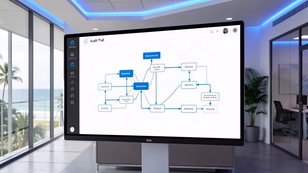 Digital audit trail dashboard showing secure ballot tracking and verification workflow with connecting nodes