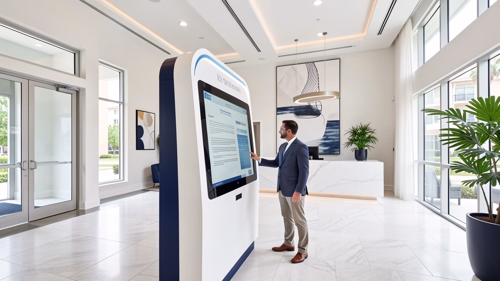 Luxury condo lobby in Bay County with digital resident portal