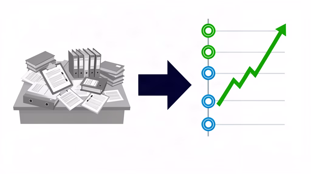 Contrast illustration showing transformation from paper-based inspection records to digital compliance tracking