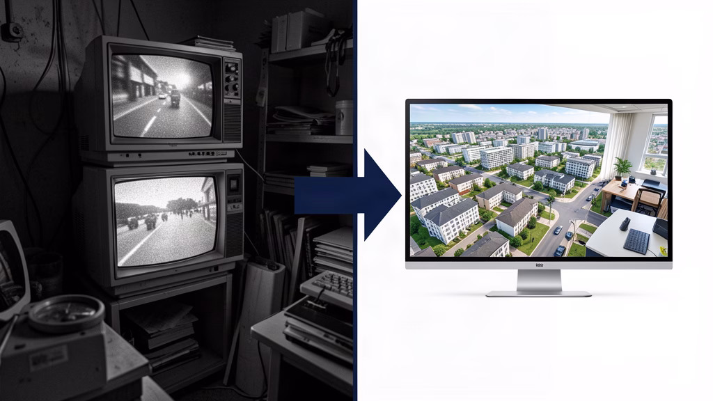 Comparison of outdated legacy security monitoring versus modern high-definition camera system