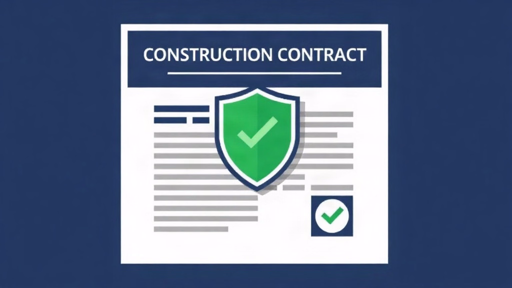 Shield icon overlay on construction contract document symbolizing lien waiver protection