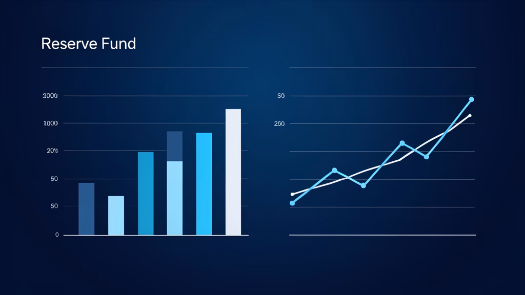 Data visualization of a reserve fund dashboard showing funding growth charts and financial projections